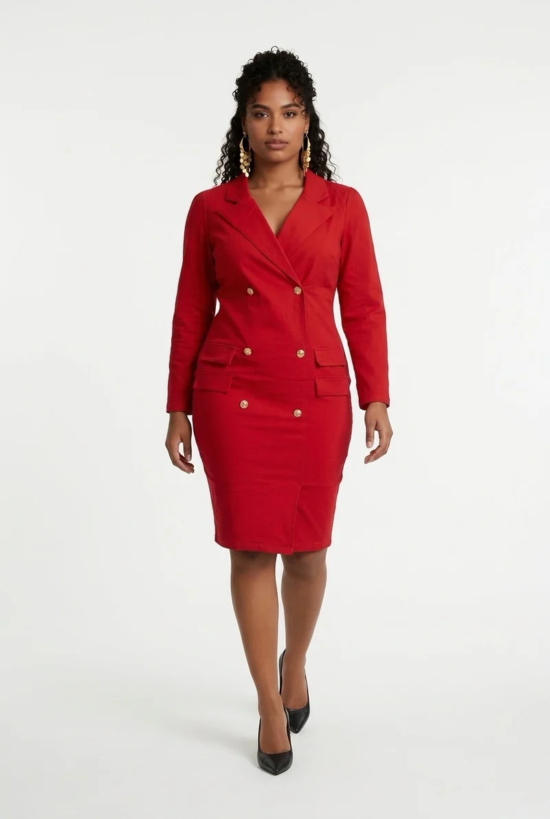 Stylish Sisters Double-Breasted Blazer Dress - Red