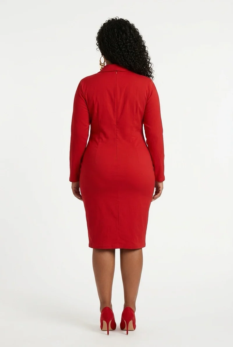 Stylish Sisters Double-Breasted Blazer Dress - Red