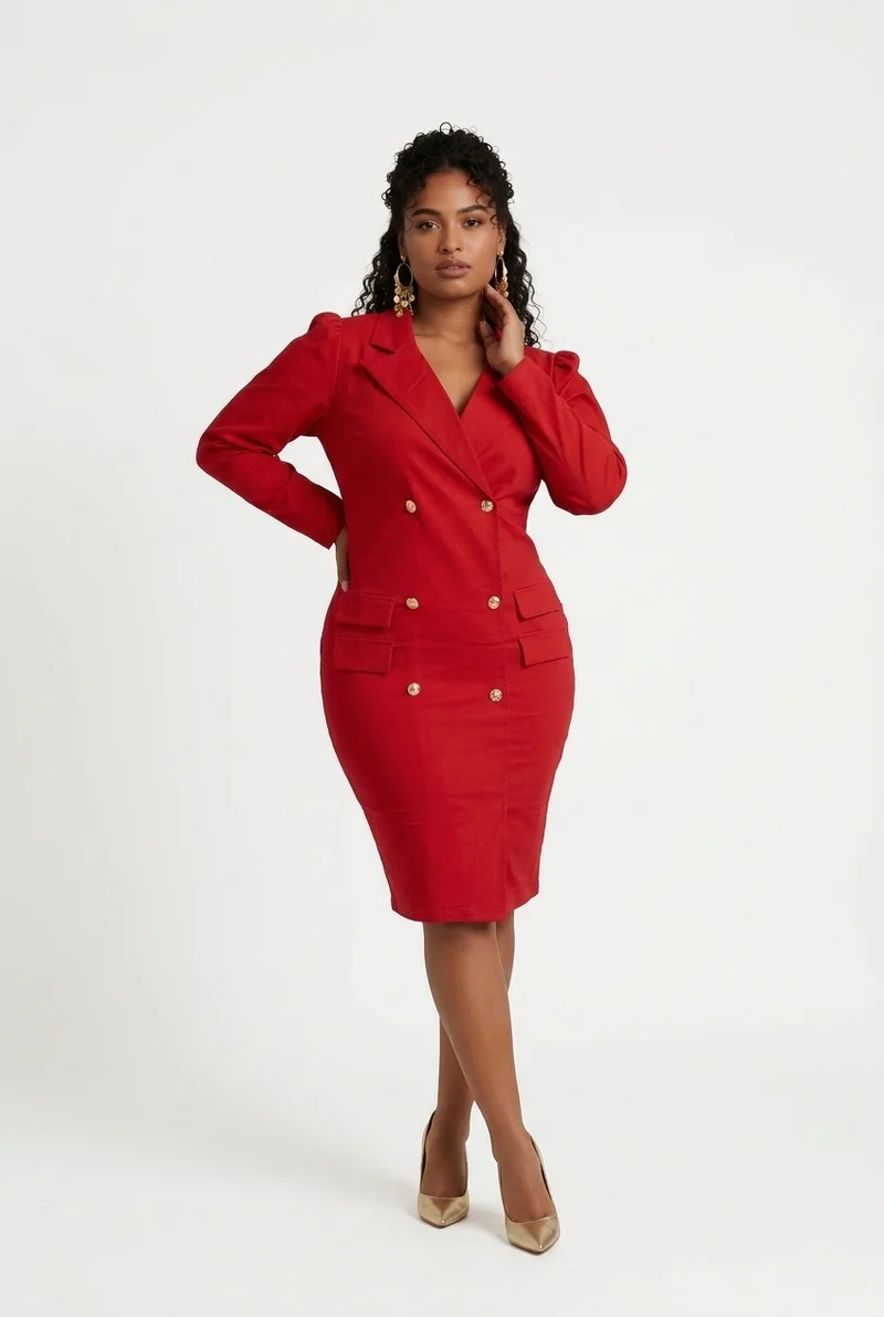 Stylish Sisters Double-Breasted Blazer Dress - Red