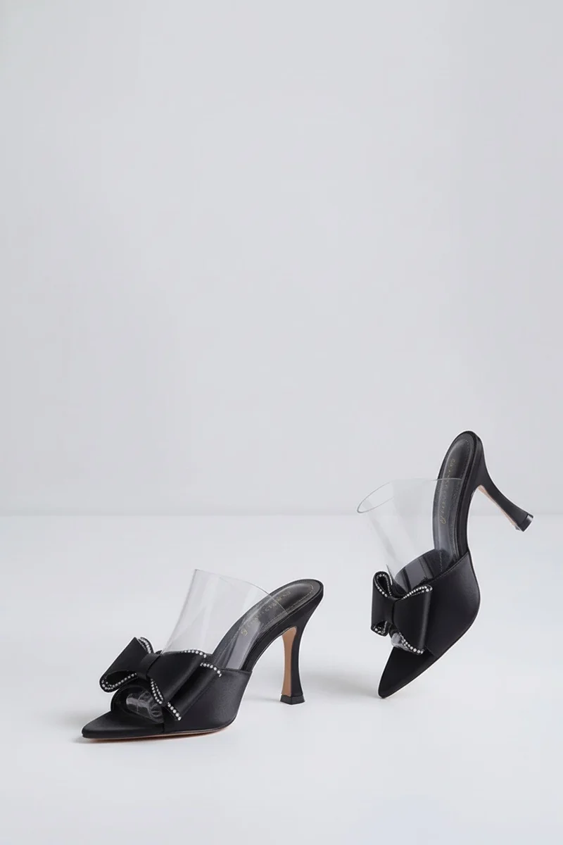 Stylish Sisters Crystal-Embellished Satin Pumps - Black