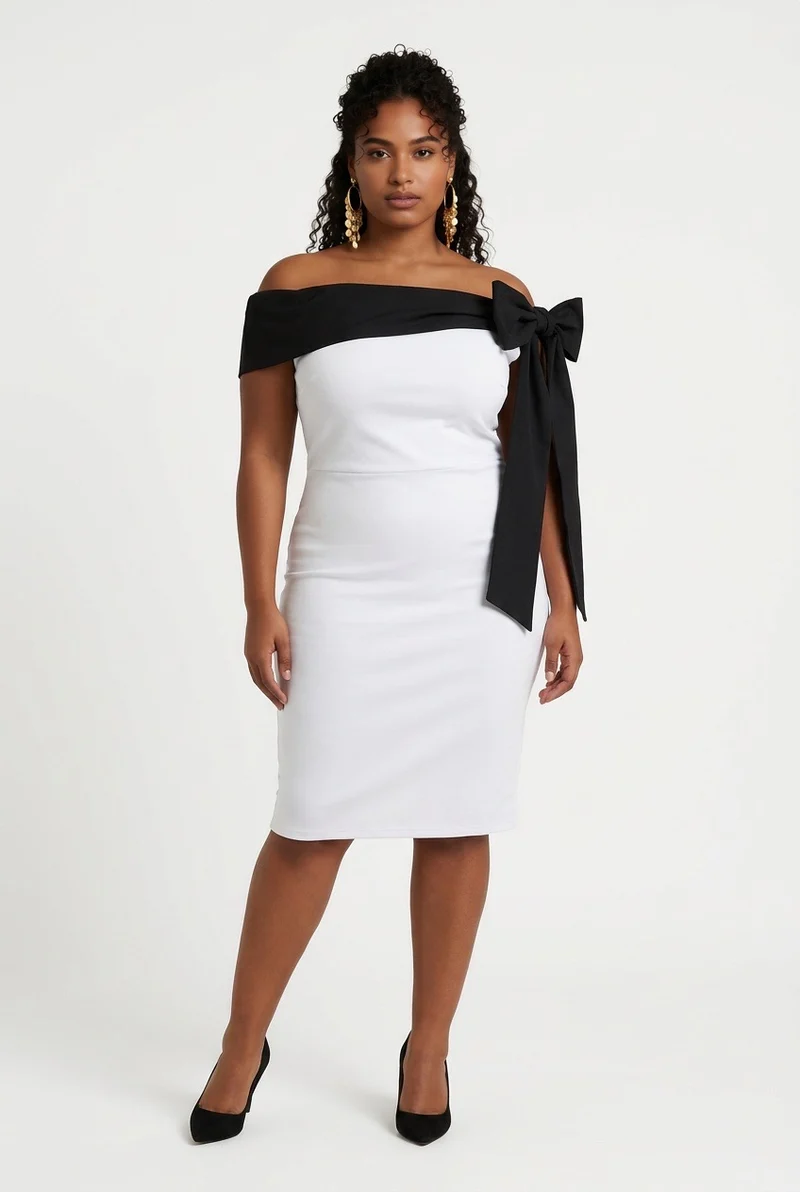 Stylish Sisters Ribbon Detail Midi Dress - White & Black