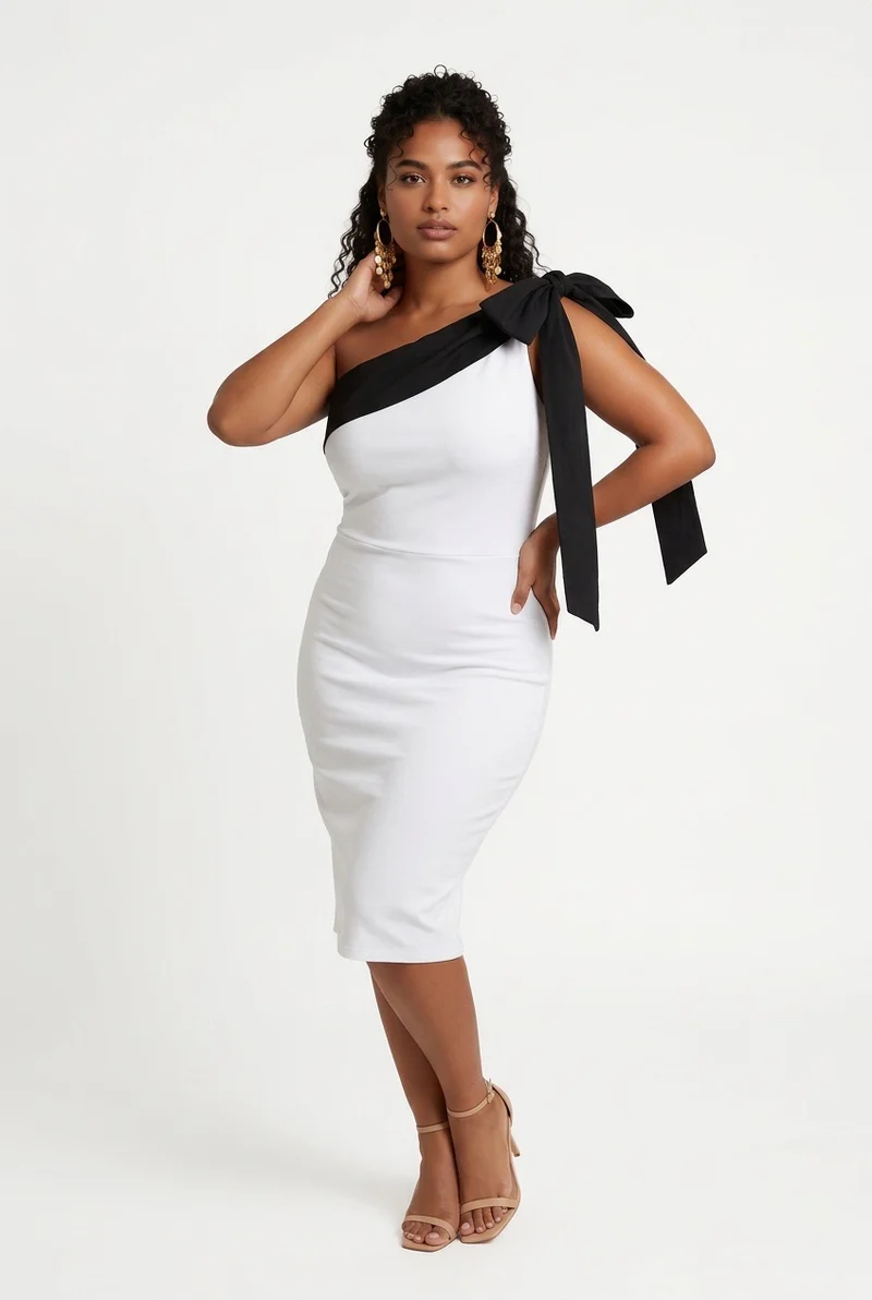 Stylish Sisters Ribbon Detail Midi Dress - White & Black
