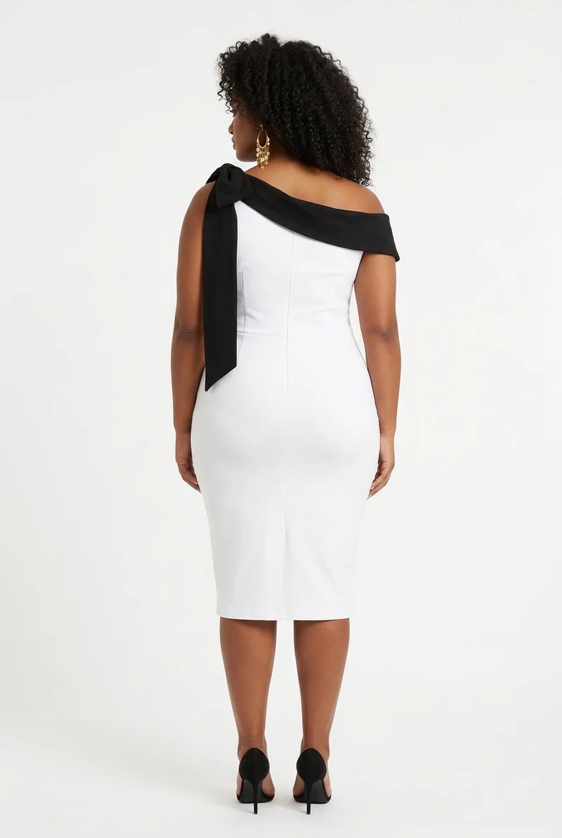 Stylish Sisters Ribbon Detail Midi Dress - White & Black