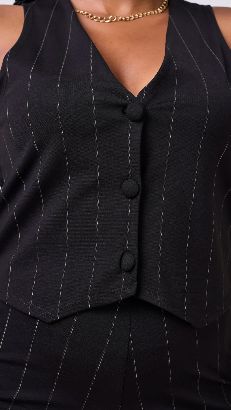 Vivo Lena Waistcoat - Black / White Stripes