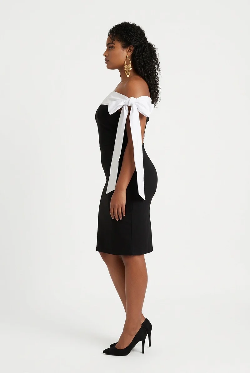 Stylish Sisters Color Block Bow Midi Dress - Black & White