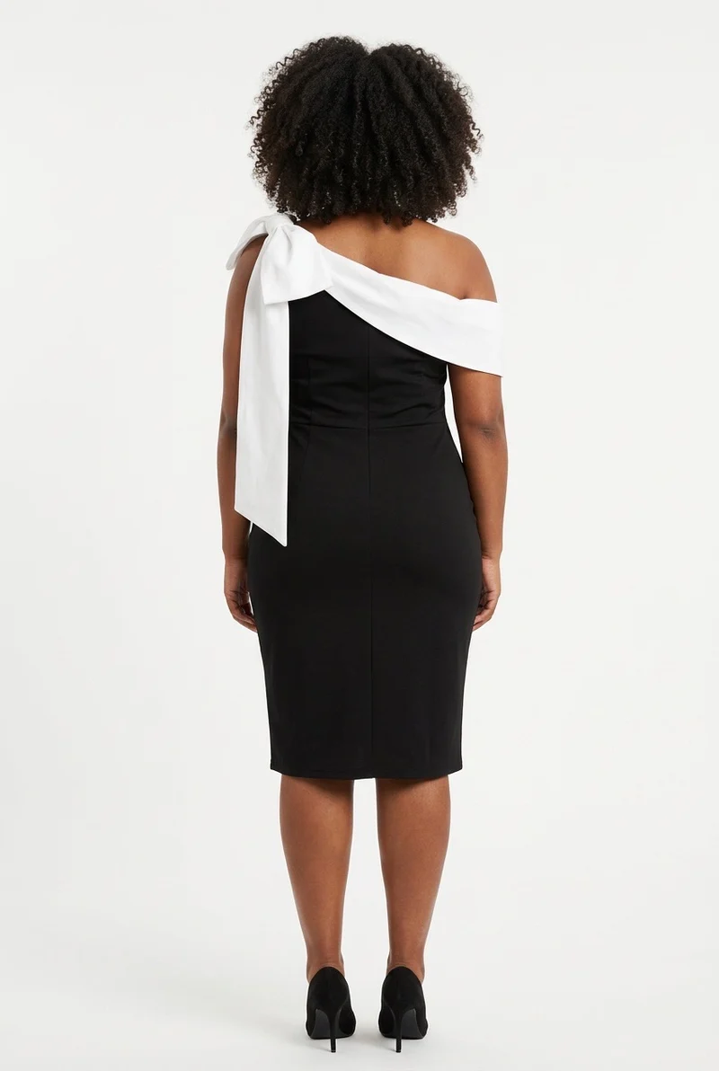 Stylish Sisters Color Block Bow Midi Dress - Black & White