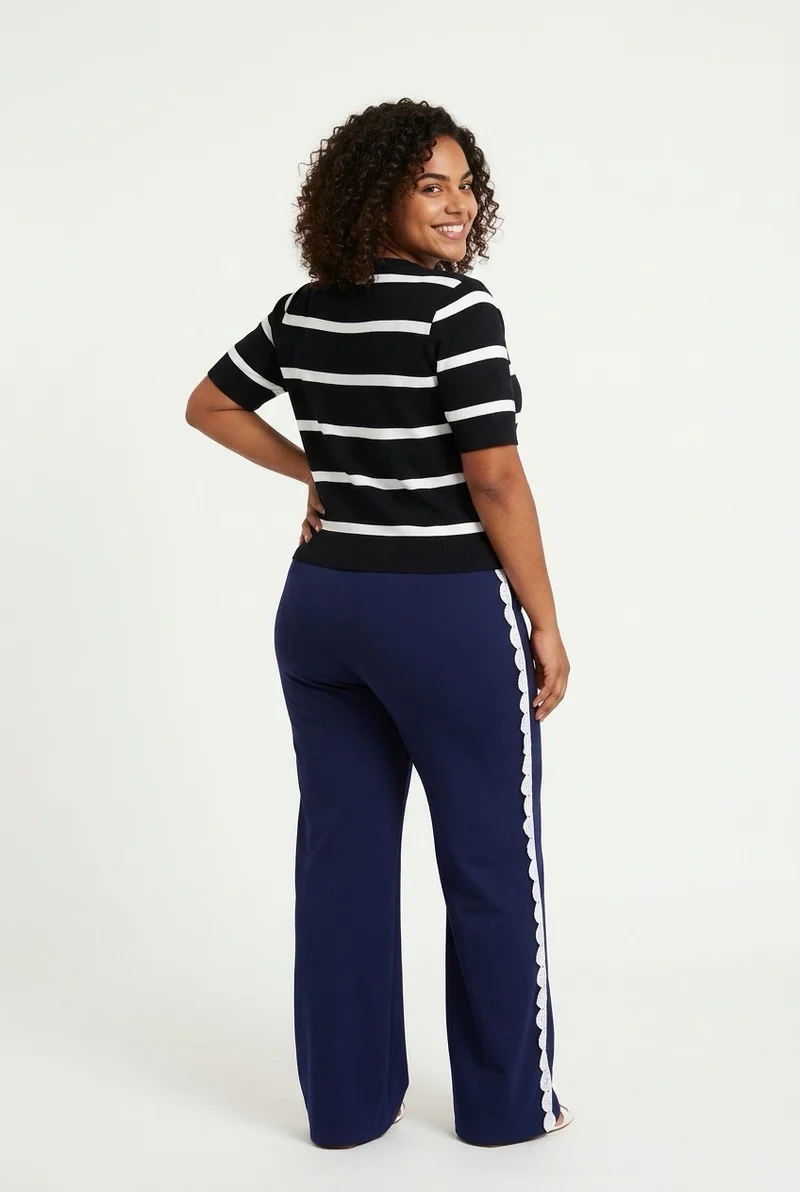 Stylish Sisters Striped Short-Sleeve Knit Sweater Tee - Black / White