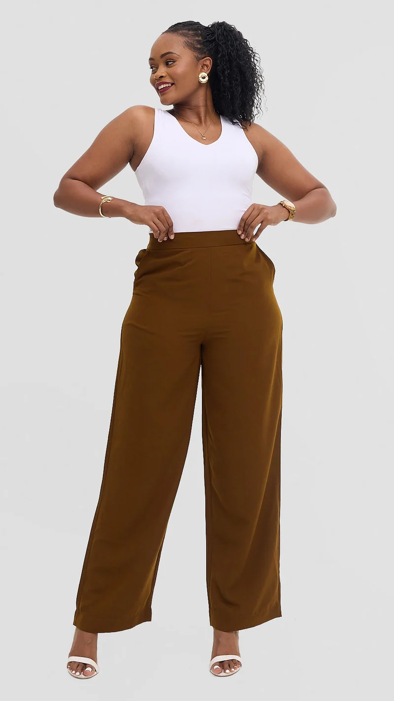 Inroses High Waist Wide Leg Trouser - Army Green