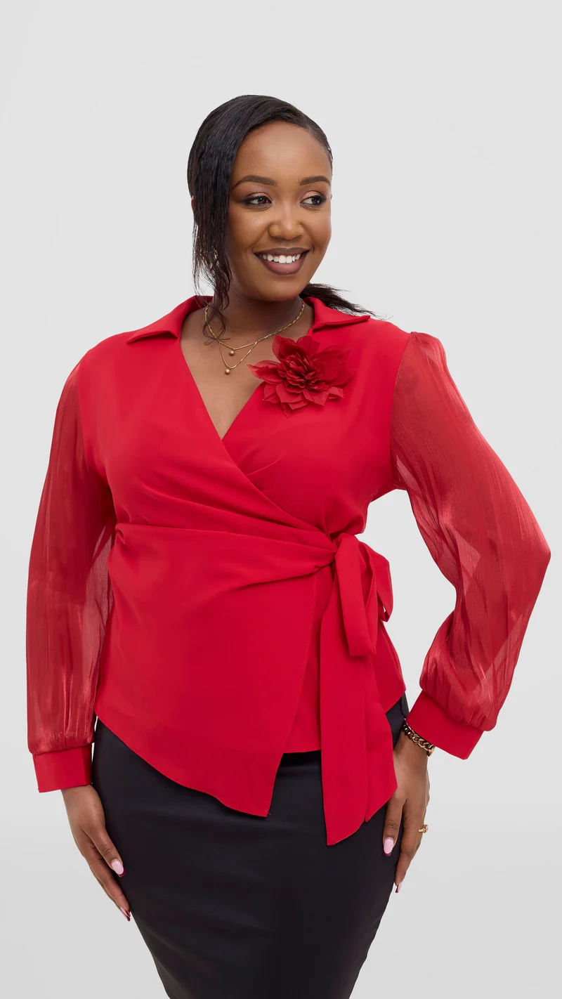 The Fashion Frenzy Wrap Blouse - Red