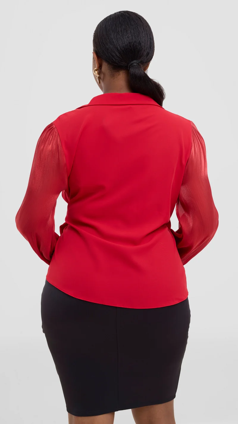 The Fashion Frenzy Wrap Blouse - Red
