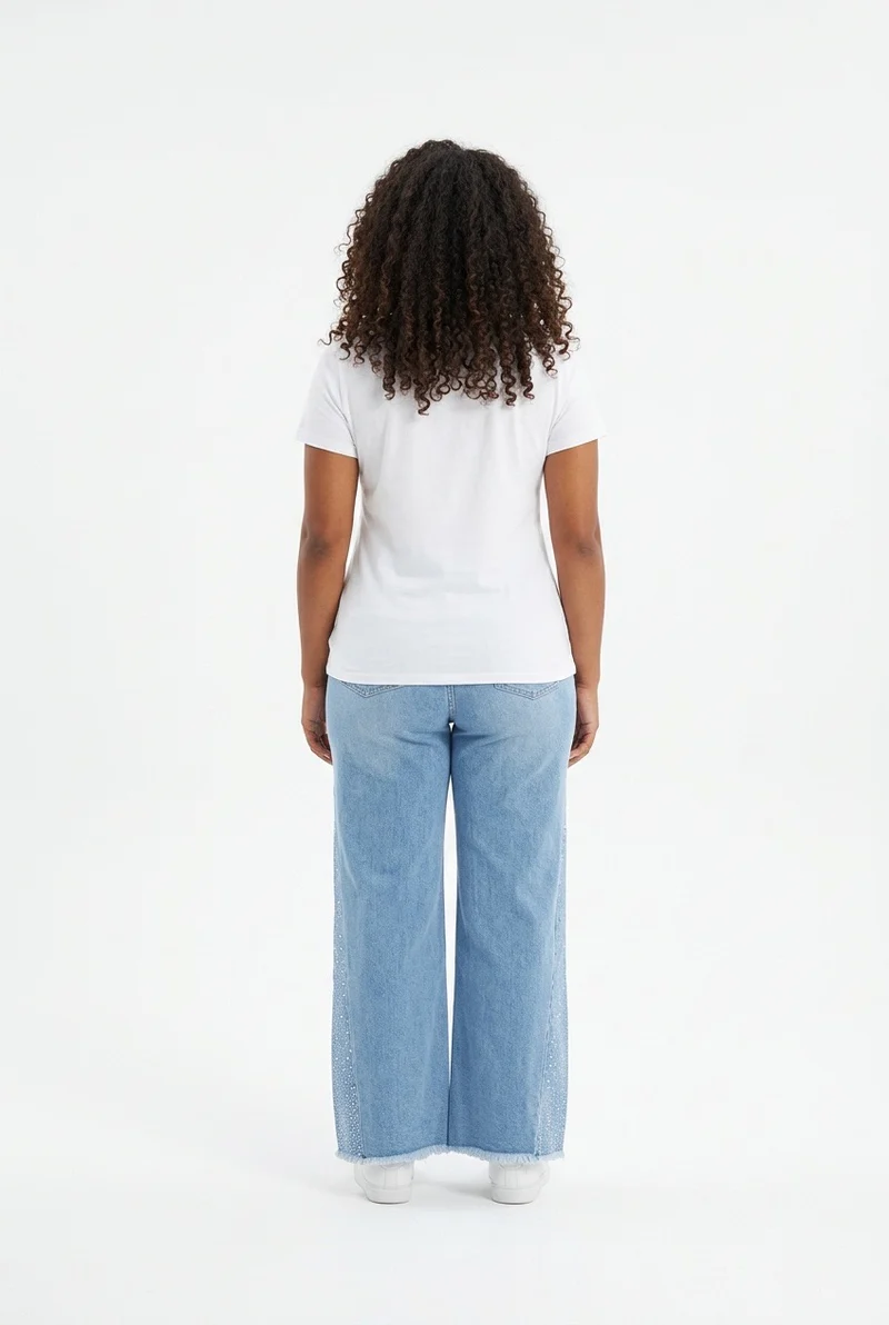 Stylish Sisters Crew Neck Gold Button Detailed Slit Top - White