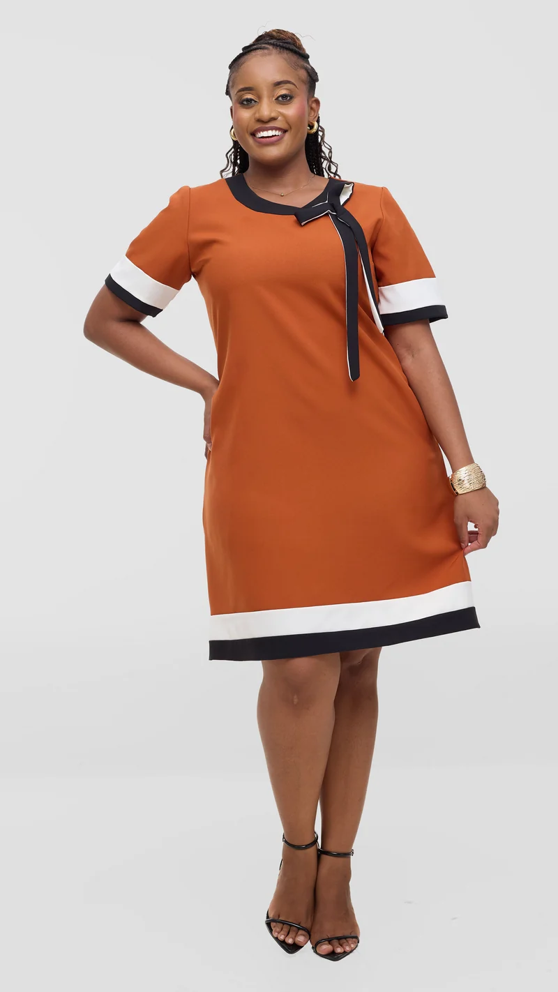 Jolly Fancy Wear TatuShift Dress-Rust Brown