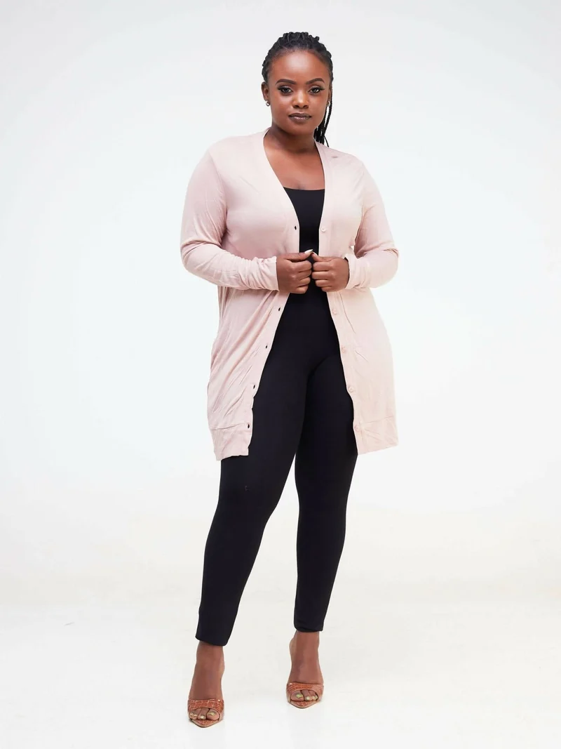 Hessed Midi Buttoned Waterfall - Pink