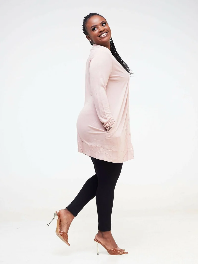 Hessed Midi Buttoned Waterfall - Pink