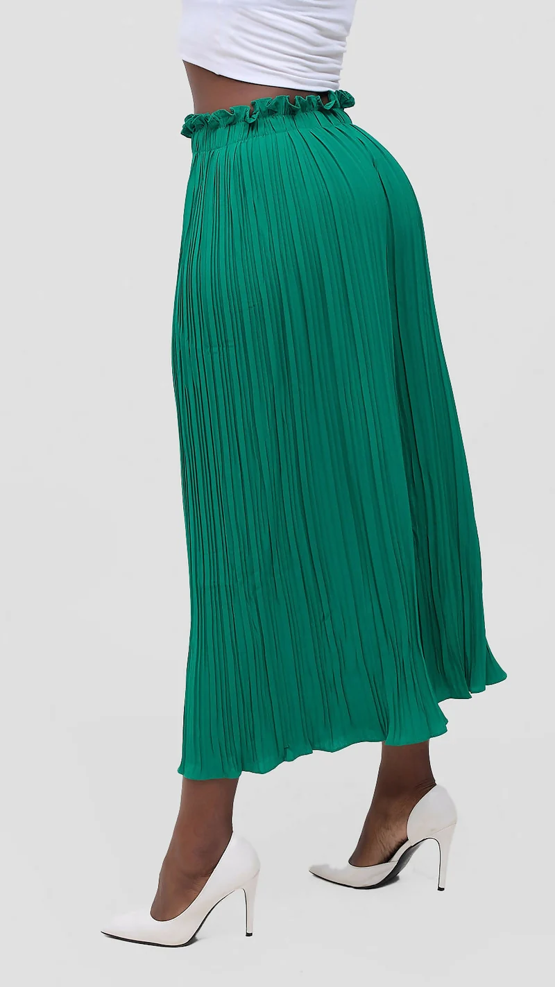 Hessed Long Loose Fit Pleated Culotte Pant - Green