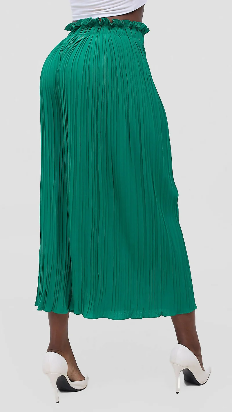 Hessed Long Loose Fit Pleated Culotte Pant - Green