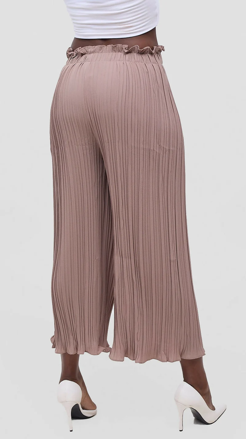 Hessed Long Loose Fit Pleated Culotte Pant - Brown