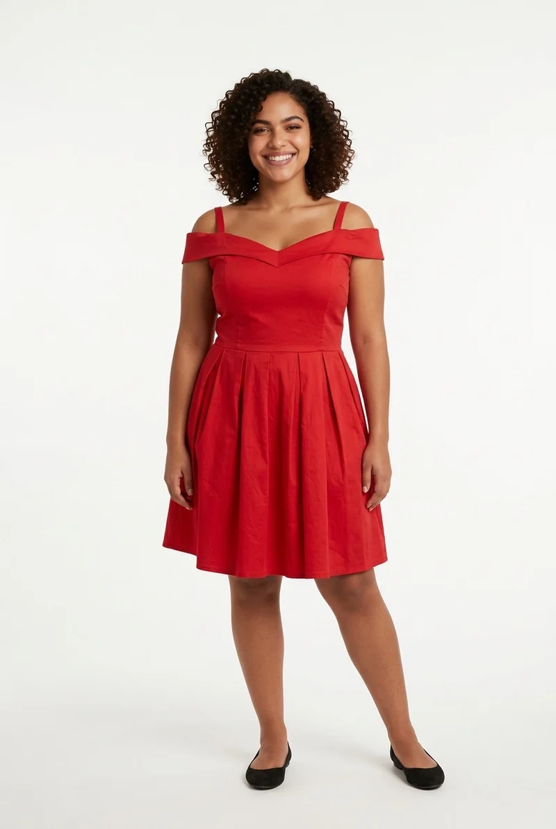 Stylish Sisters Off-Shoulder Strappy Pleated Mini Dress - Red