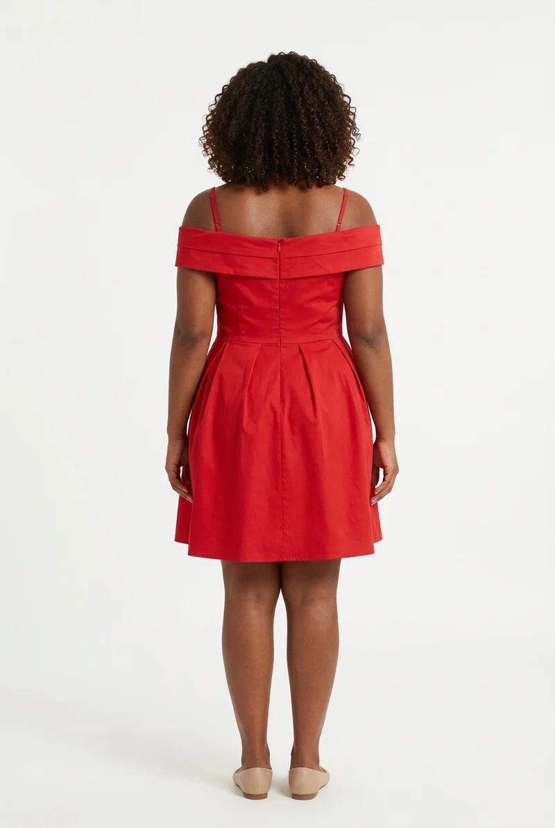 Stylish Sisters Off-Shoulder Strappy Pleated Mini Dress - Red