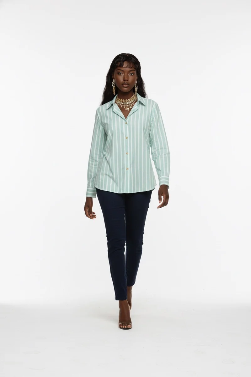 Stylish Sisters Classic Button Down Shirt - Green & White