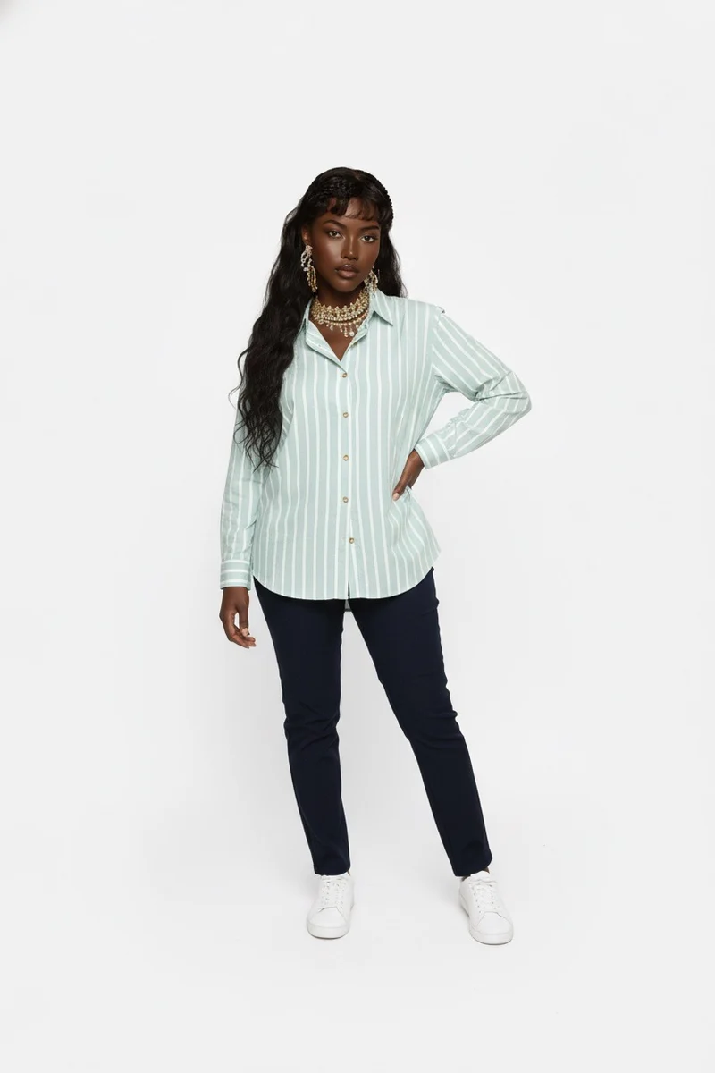 Stylish Sisters Classic Button Down Shirt - Green & White