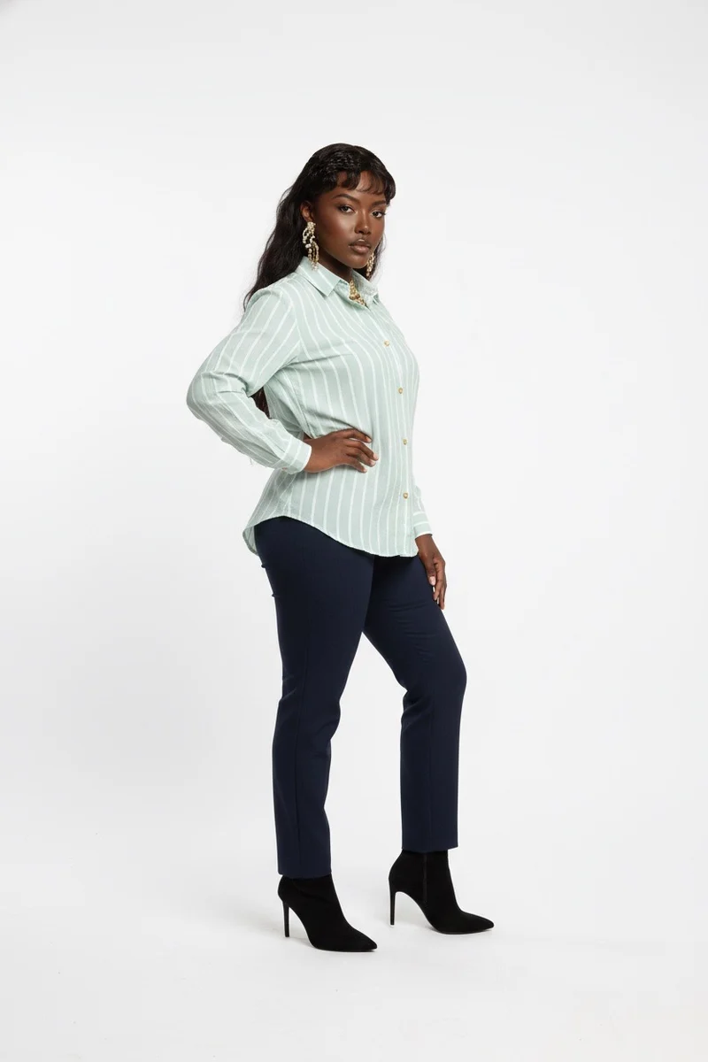 Stylish Sisters Classic Button Down Shirt - Green & White