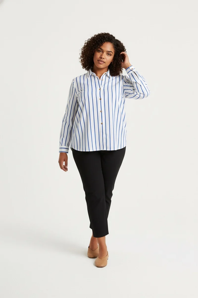 Stylish Sisters Classic Button Down Shirt - White & Blue