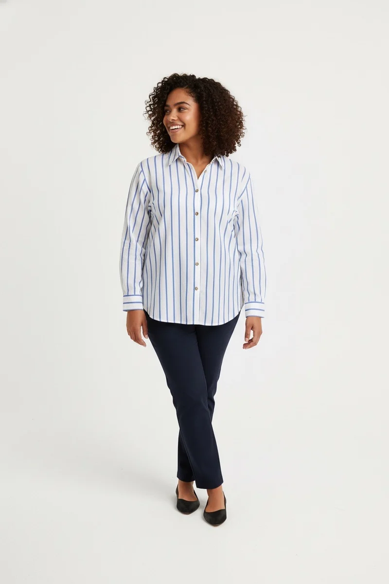 Stylish Sisters Classic Button Down Shirt - White & Blue