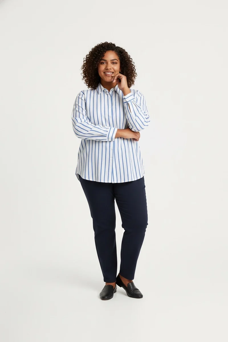 Stylish Sisters Classic Button Down Shirt - White & Blue