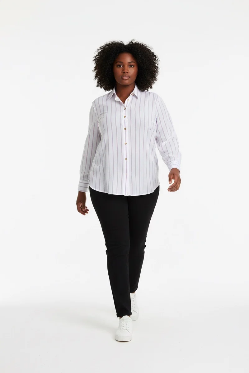 Stylish Sisters Classic Button Down Shirt - White & Purple