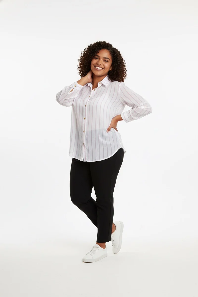 Stylish Sisters Classic Button Down Shirt - White & Purple
