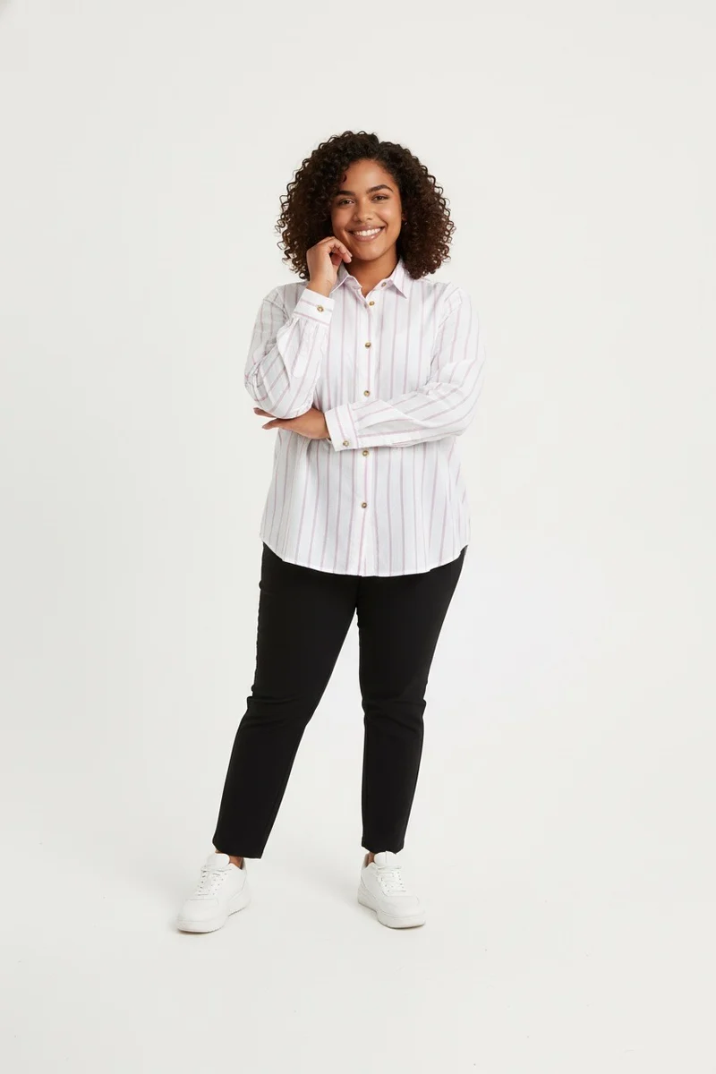 Stylish Sisters Classic Button Down Shirt - White & Purple