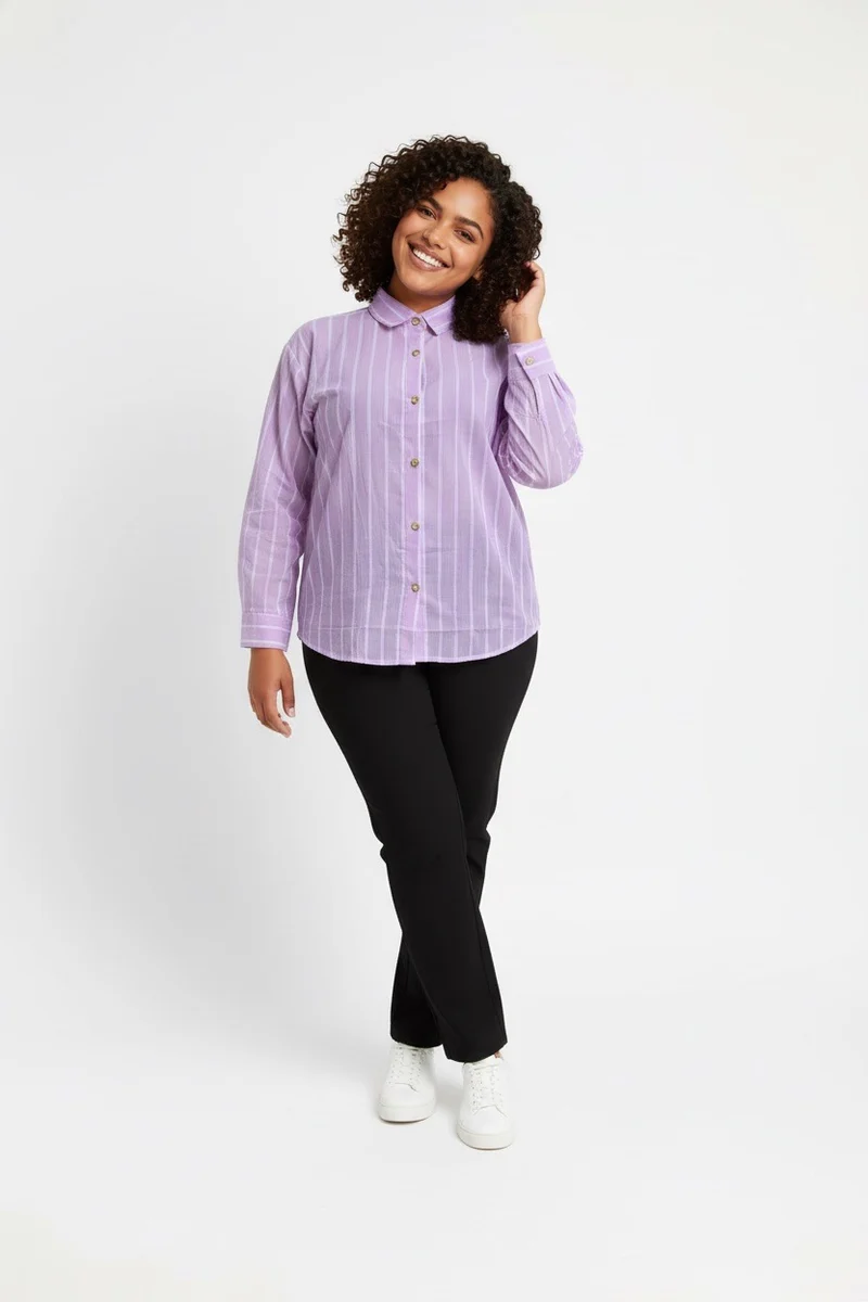 Stylish Sisters Classic Button Down Shirt - Purple & White