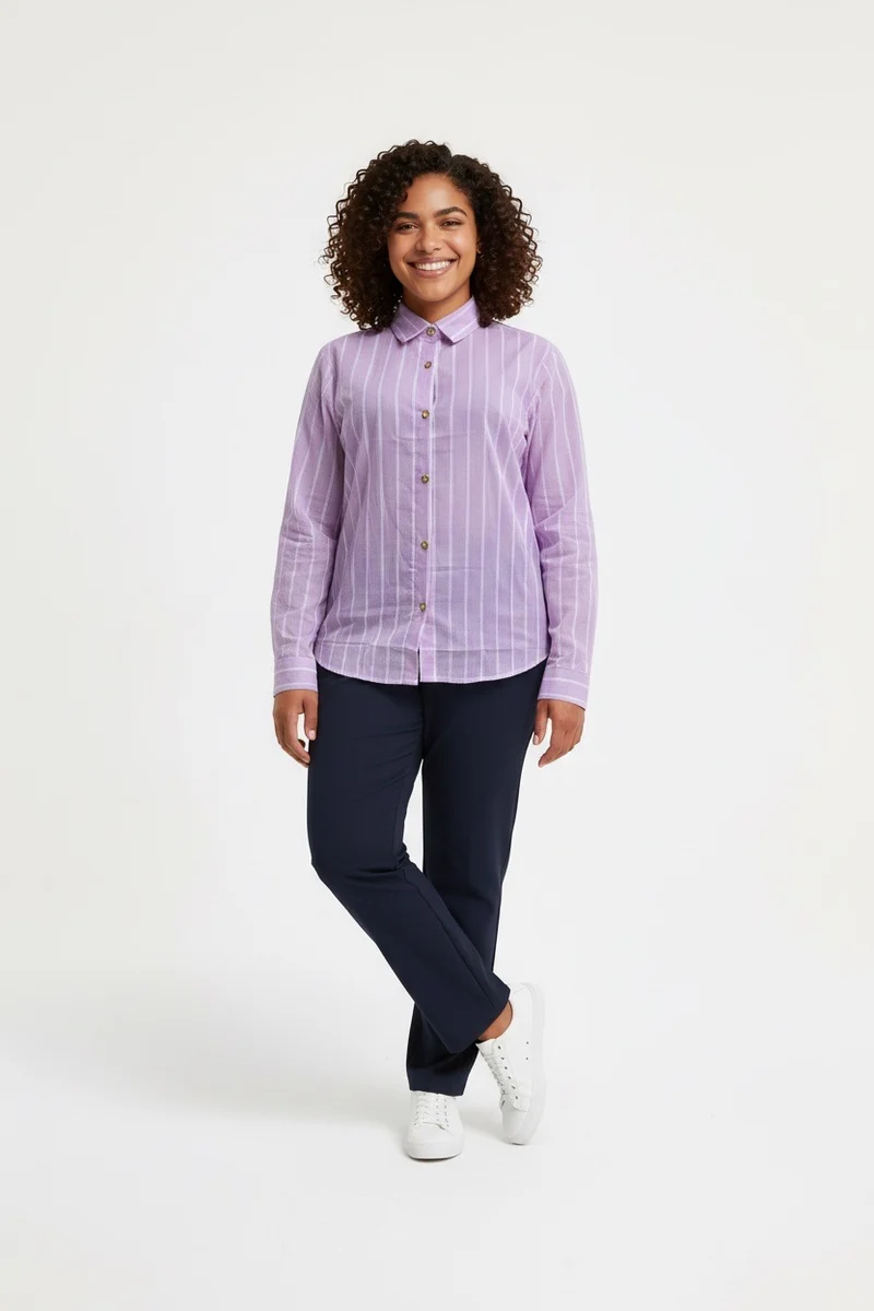 Stylish Sisters Classic Button Down Shirt - Purple & White