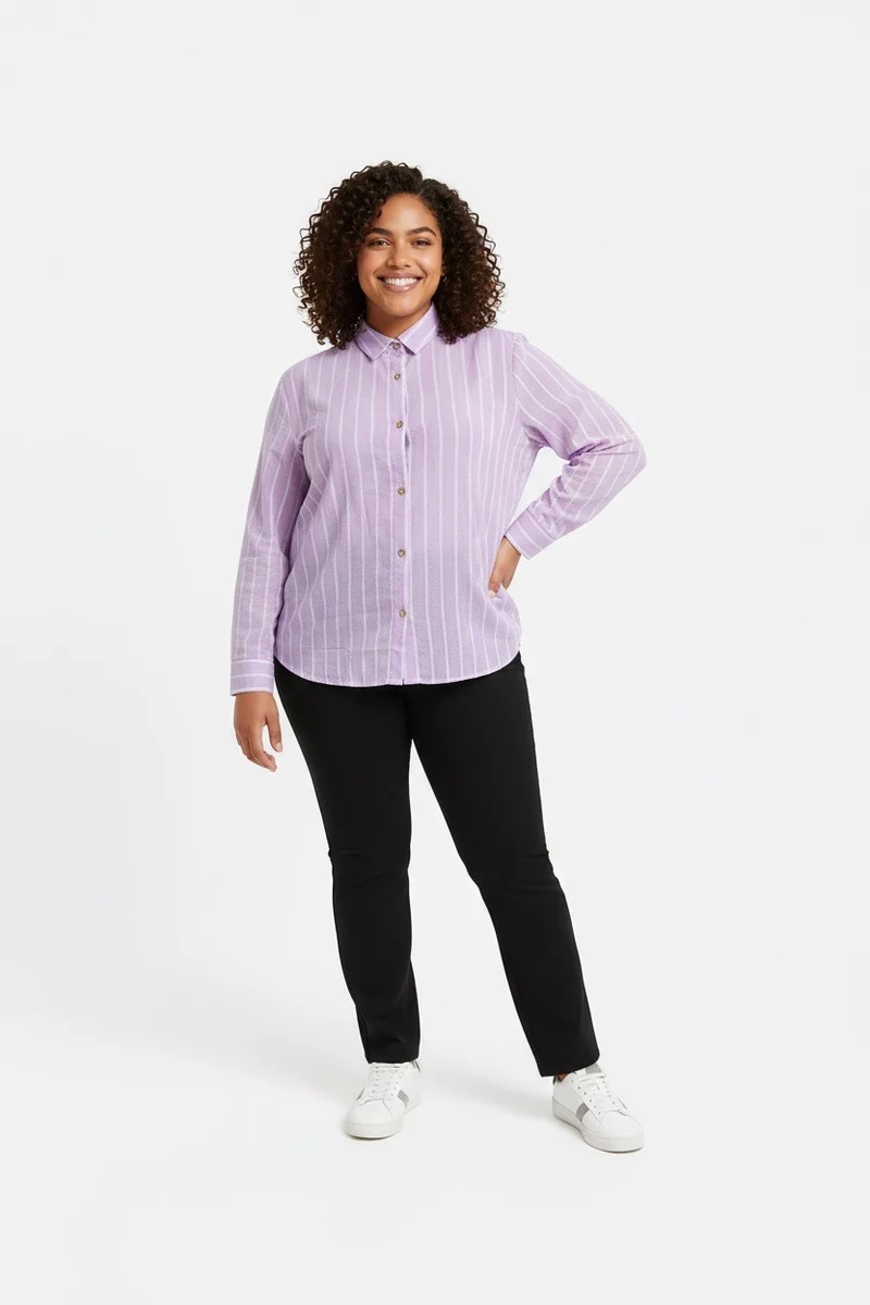 Stylish Sisters Classic Button Down Shirt - Purple & White