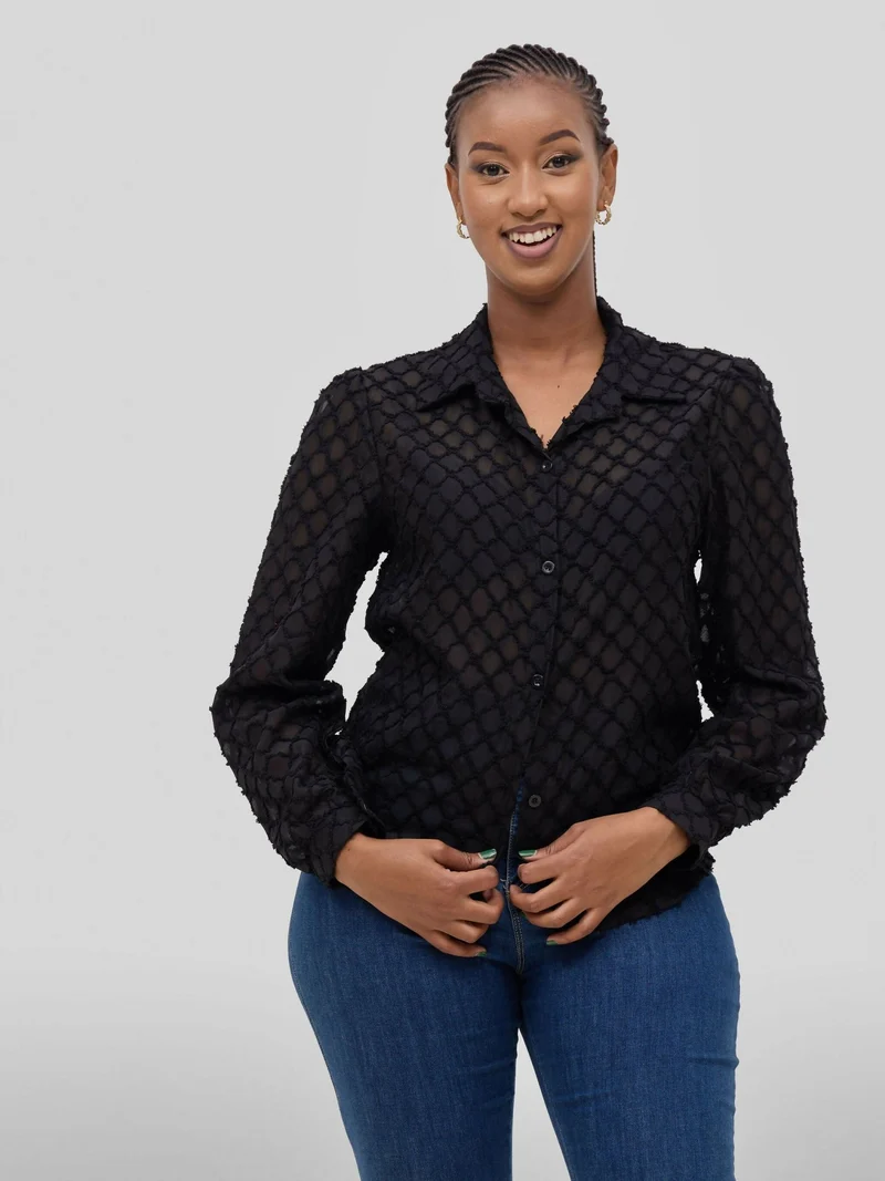 Hessed Long Sleeve Button Shirt - Black
