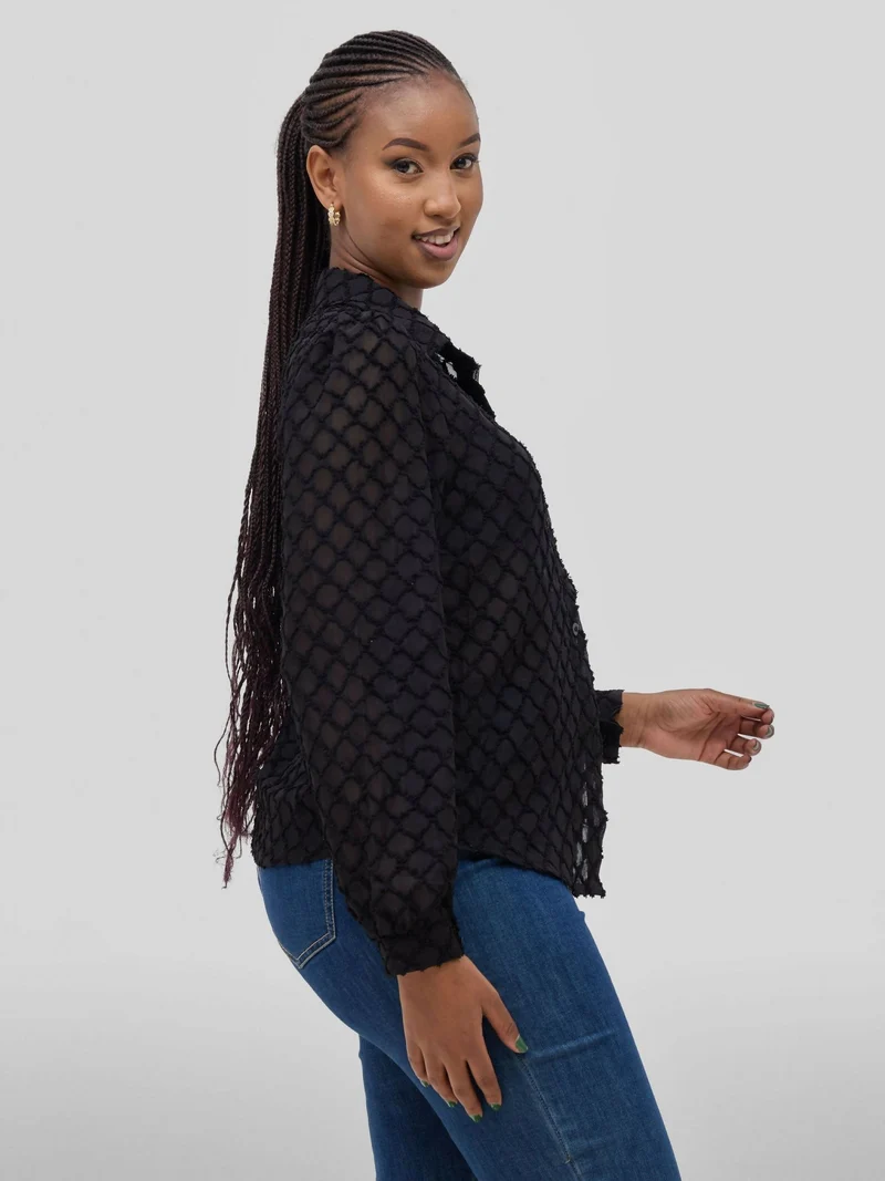 Hessed Long Sleeve Button Shirt - Black