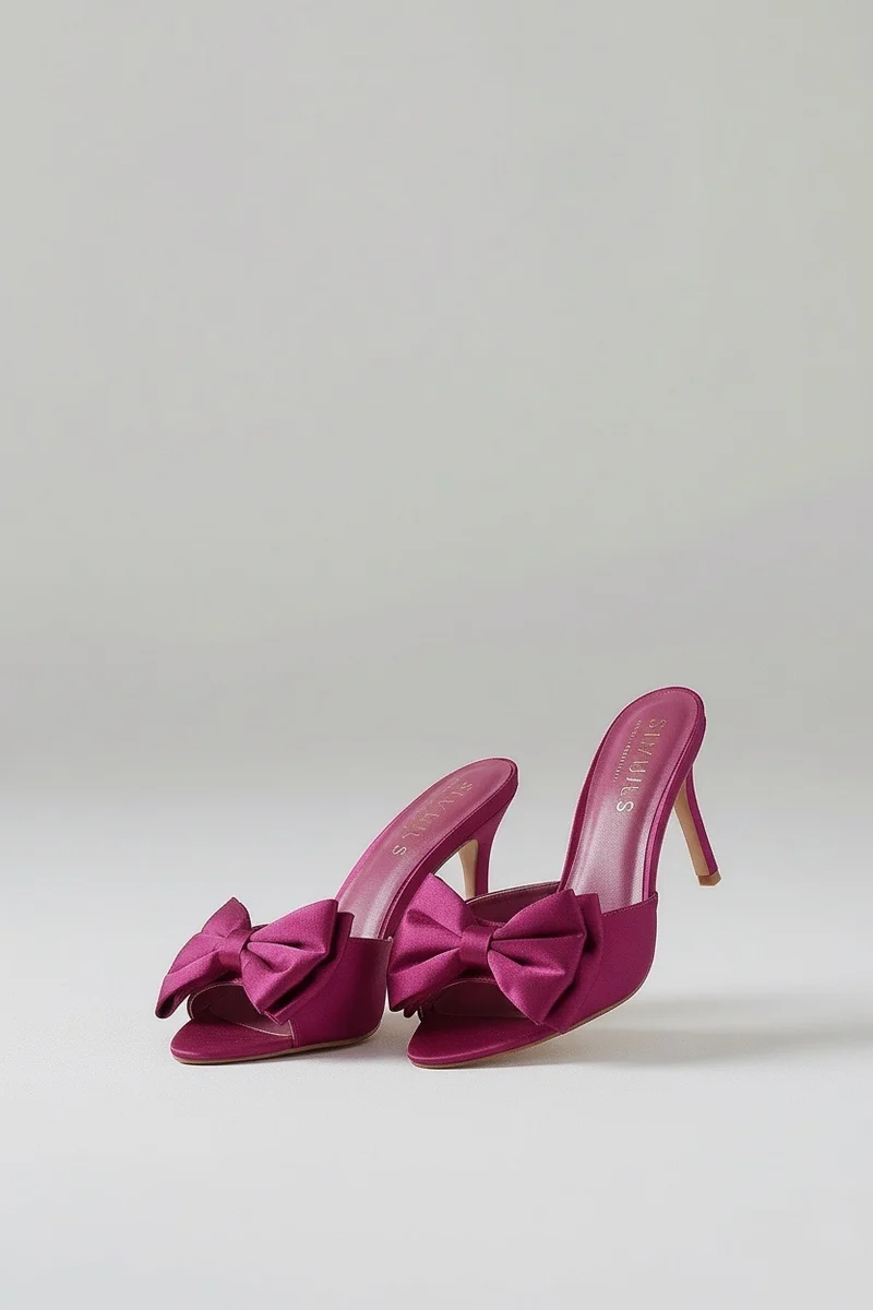 Stylish Sisters Satin Bow Stiletto Mules - Maroon