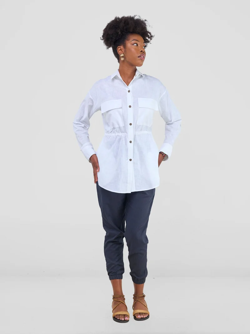 Safari by Vivo Savannah Drawstring Shacket in Linen - White