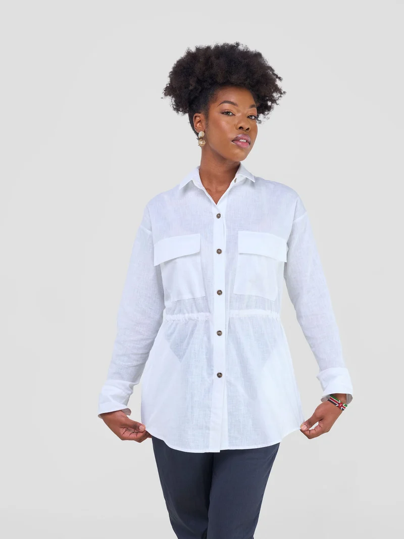 Safari by Vivo Savannah Drawstring Shacket in Linen - White