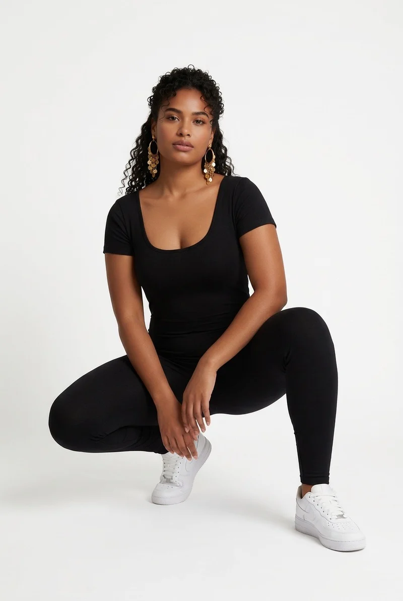 Stylish Sisters Ribbed Short Sleeve Jumpsuit - Black