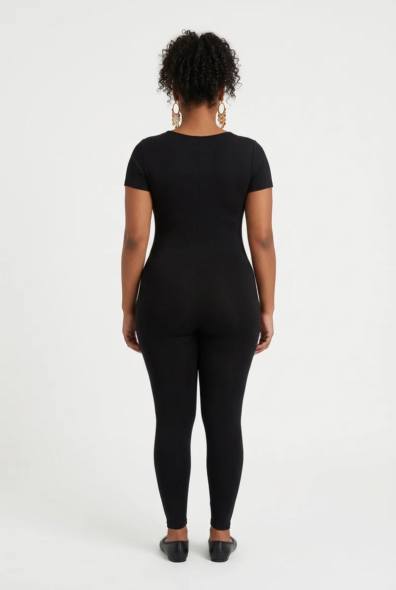 Stylish Sisters Ribbed Short Sleeve Jumpsuit - Black