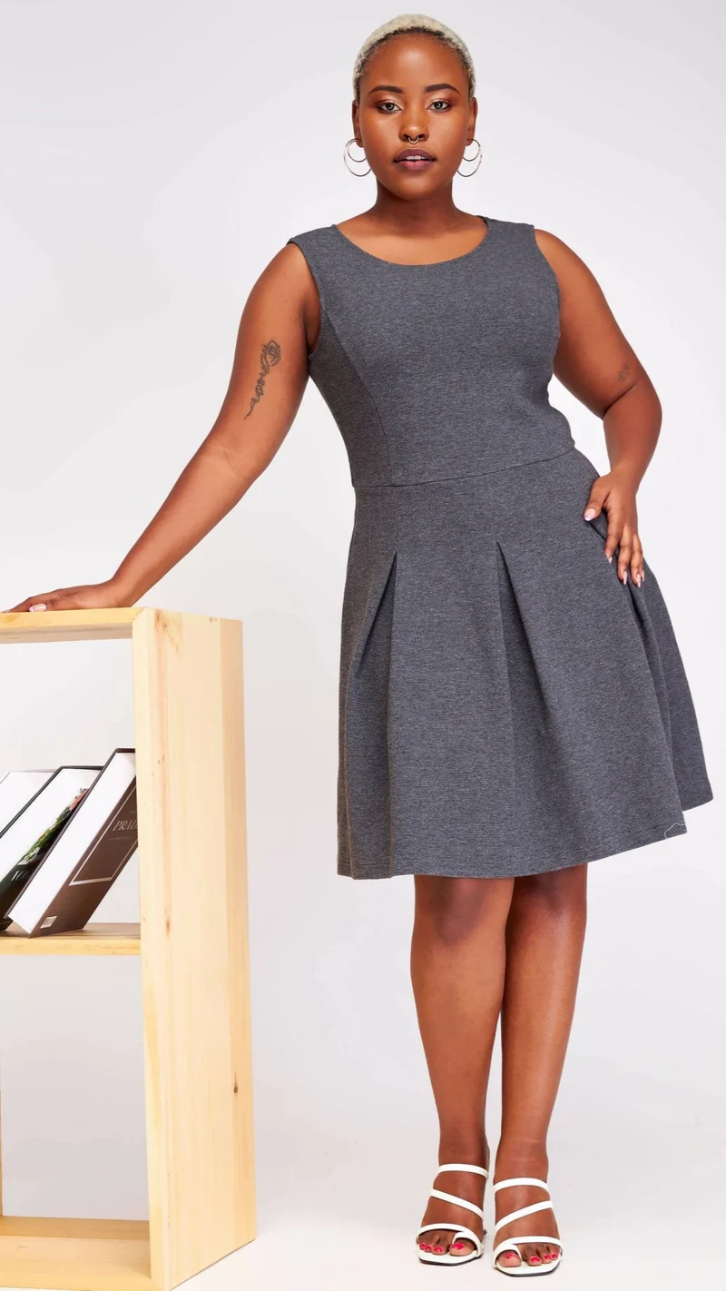Hessed Mini Round Neck Sleeveless Dress - Grey
