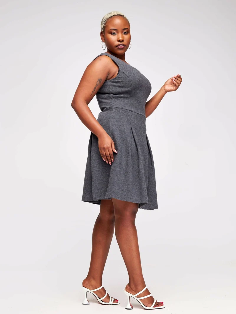 Hessed Mini Round Neck Sleeveless Dress - Grey