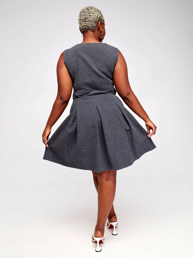 Hessed Mini Round Neck Sleeveless Dress - Grey
