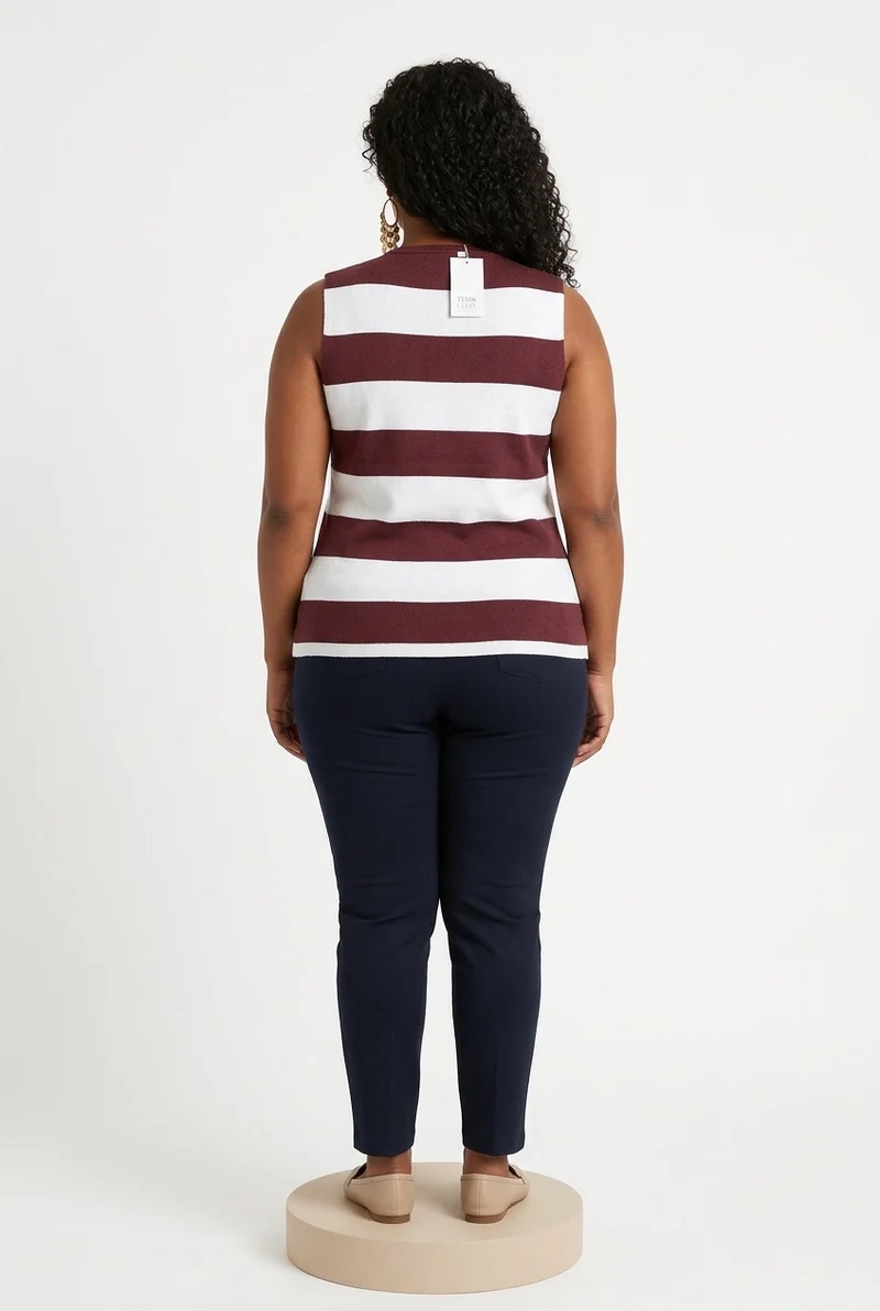 Stylish Sisters Fashion Sleeveless Striped Button-Down Vest - Brown & White
