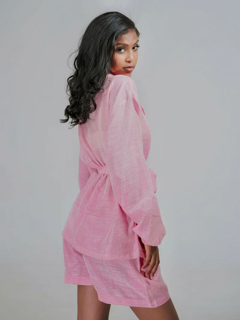 Misstcal Habesha Cotton Shirt And Shorts With Collar - Light Pink