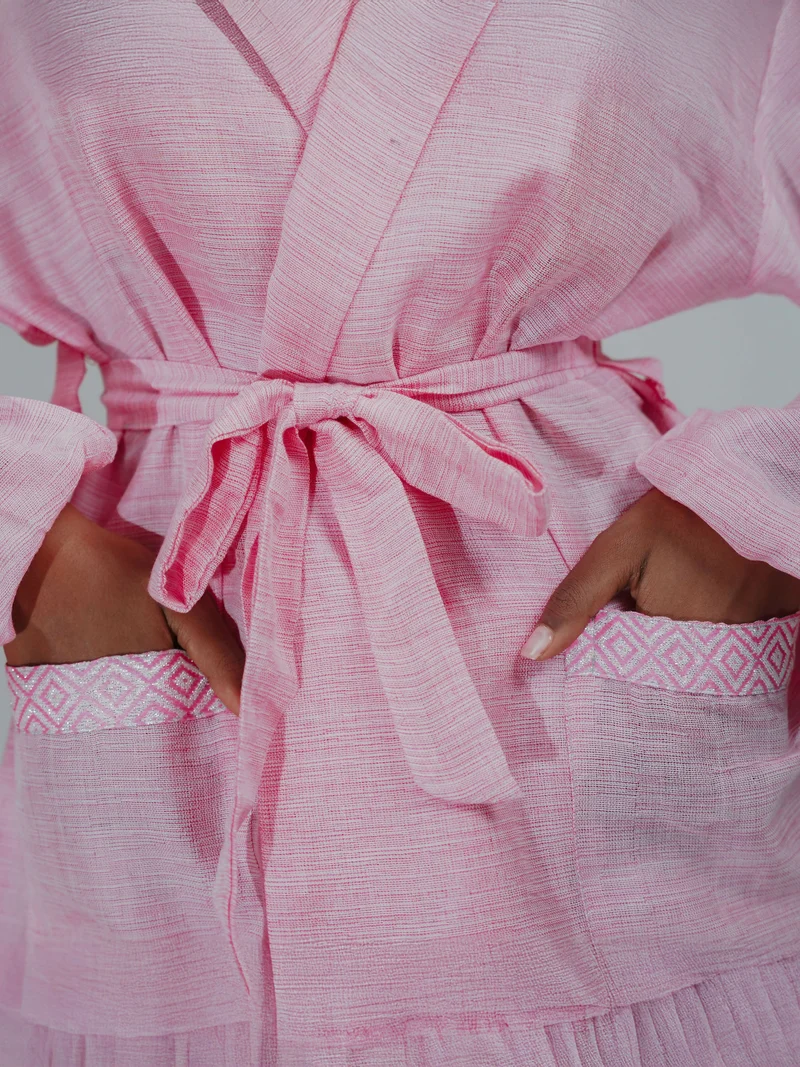 Misstcal Habesha Cotton Shirt And Shorts With Collar - Light Pink