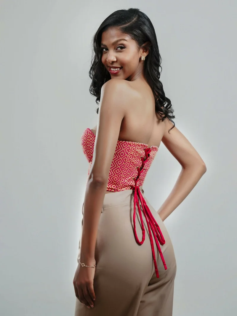 Misstcal Ethiopian Hand Embroidered Bustier Corset Top - Red