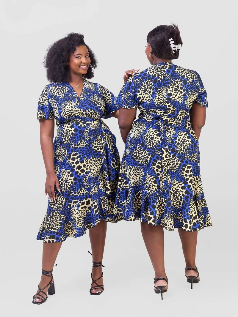 Lizola Waceera Wrap Dress - Yellow / Black / Blue